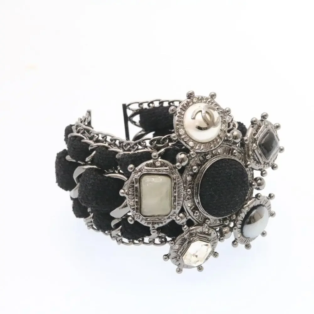 Chanel Bangle Bracelet Metal Black CC